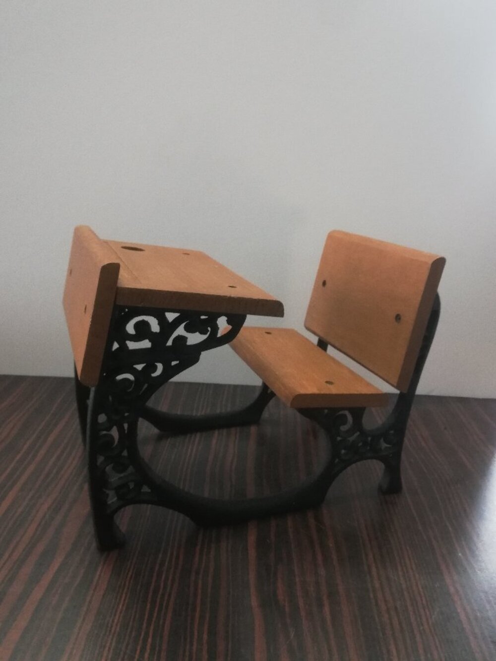 Mini Wooden & Cast Iron School Desk – Perfect for 18” Dolls (American Girl Size)